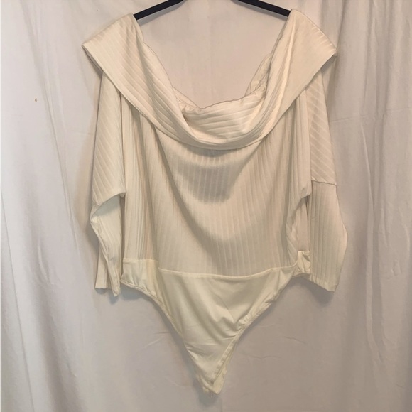 Fashion nova off shoulder cream off white ribbed bodysuit, 3/4 sleeves NWT 2XL - Picture 15 of 15